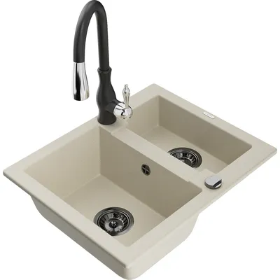 Obrázek produktu pro Mexen Carlos 1,5-miskový granitový dřez s kuchyňskou baterií Savita, Béžová - 6518-69-672601-70