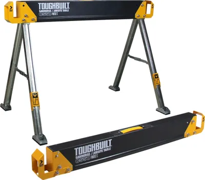 A product shot of a sawhorse and a folded sawhorse.
