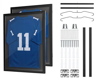Productafbeelding van VEVOR 2 stuks trikotframes, 590 x 795 mm, houten fotolijsten voor sportkleding met een PC-plaat en 98% UV-bescherming, objectframes met ophanging en magnetische sluiting, geschikt voor baseball-, basketbal-, American football- en hockeytrikots