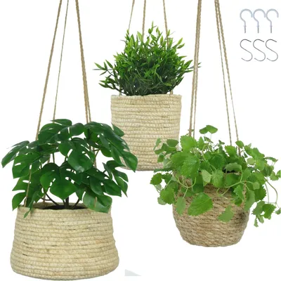 Produktbild von Hängende Pflanzenampel Blumentopf natur 3 Stück