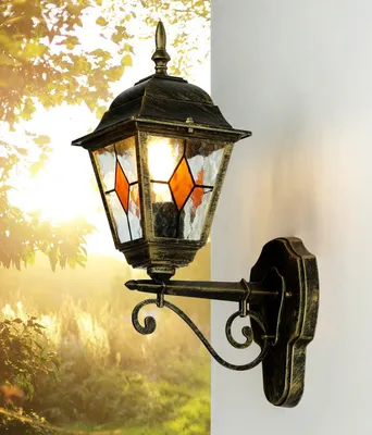 Produktbild von Außenwandlampe Hof Terrasse IP44 Gold E27 Glas Aluminium Tiffany Stil Außenlampe Wand