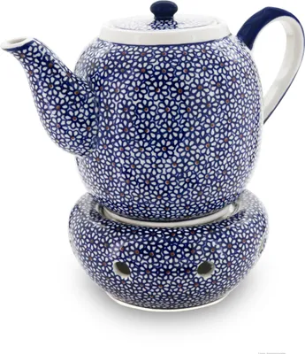 Produktbild von Original Bunzlauer Keramik 1,5 Liter Teekanne Ø27,2 cm mit bauchigem Stövchen Design 120