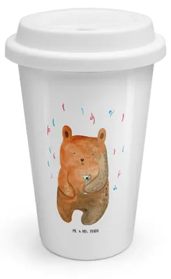 Produktbild von Mr. & Mrs. Panda ToGo Kaffeebecher Bär Party - Weiß - Geschenk, Teddy, Geburtstagsgeschenk, Thermobecher, Coffee To Go Becher, Lustig, Mehrwegbecher, Keramikbecher