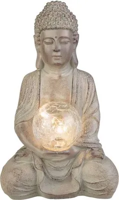 Produktbild von Buddha mit Solar LED Kugel - aus Polyresin und Glas - ca. 20 x 16,5 x 32 cm