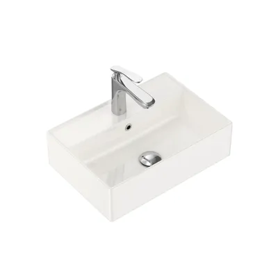 Produktbild von CASAMO Waschbecken Keramik Hängewaschbecken Waschtisch Eckig 45 x 31 cm Weiß Hochglanz