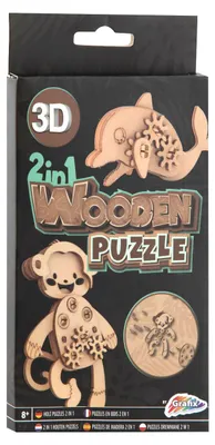 Produktbild von 2-in-1-Holzbaukasten 3D-Puzzle - Delfin und Affe