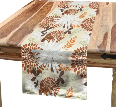 Produktbild von ABAKUHAUS Blumen Tischläufer, Das Kommen der Frühlings-themenorientierten Blühenden Blumenblatt-Blatt-Illustration, 40 x 180 cm, Dark Orange Hellgrün