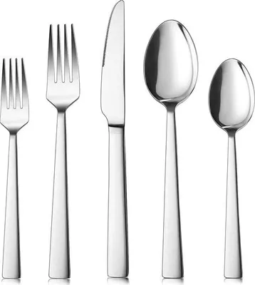 Produktbild von Unyqoos® Besteckset 30-teilig für 6 Personen, Edelstahl, hochglanzpoliert – Messer Gabel Löffel Teelöffel Kuchengabeln, silber, spülmaschinenfest