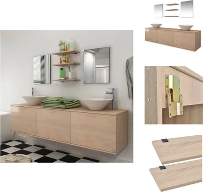 Produktbild von vidaXL 8-tlg. Badmöbel und Waschbecken Set Beige -  Badezimmermöbel-Sets