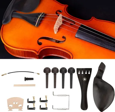 Produktbild von Vioolmontageset 4/4 Ebenholz Stimmwirbel Kinnstütze Endpin Tuner Brücke Klangstift Kit - Vioolzubehör.