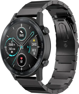 Produktbild von Strap-it Metallarmband - Kompatibel mit Honor Magic Watch 2 Armband 46mm Ersatzarmband Edelstahl Smartwatch Hochwertiges Material Faltschließe für Armband Schwarz