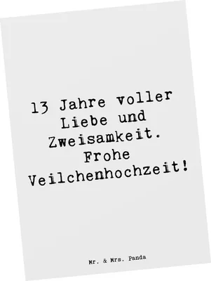 Produktbild von Mr. & Mrs. Panda Postkarte Spruch 13. Hochzeitstag Veilchenhochzeit - Weiß - Geschenk, Geschenke, Jubiläumsgeschenke, Ansichtskarte, Grußkarte, Ehemann, romantische