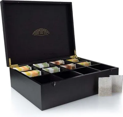 Image de Boîte à thé Nimma Nimma - 12 compartiments - Fermeture magnétique - Compatible avec Pickwick, Lipton et bien d'autres marques - Noir