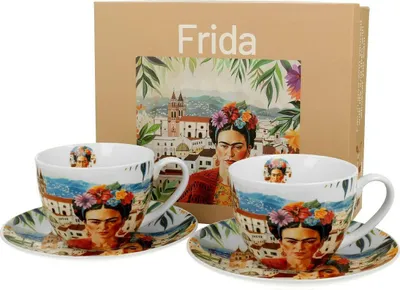 Immagine prodotto di Set di 2 tazze da tè in porcellana Frida Kahlo da 270 ml con piattini