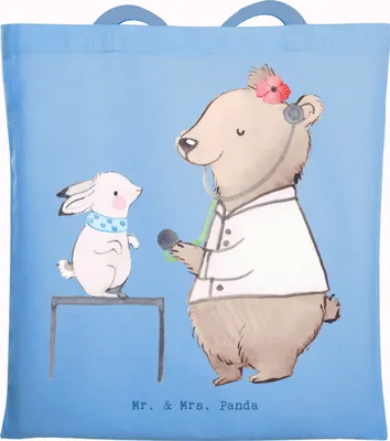Produktbild von Mr. & Mrs. Panda canvas tasche Tierärztin Herz - Sky Blue - Geschenk, Schultasche, Laptoptasche, Einkaufstasche, Jutebeutel, Shopping