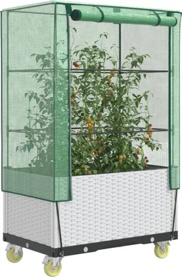 Obrázek produktu pro Maison Exclusive – vyvýšený záhon s nástavcem a kolečky, ratanový vzhled, 80 x 50 x 182 cm