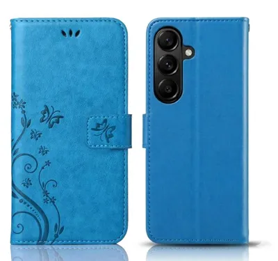 Produktbild von Handy Tasche für Samsung Galaxy S26 Schutz Hülle Handyhülle mit Blumenmuster Klapp Hülle mit Standfunktion und Kartenfächer Farbe: Blau
