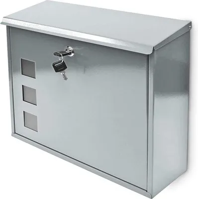 Produktbild von Famanu Wandbriefkasten mit Fenster - 2 Schlüssel - Montagematerial - 34,5x33x10,5 cm - Metall - Silber