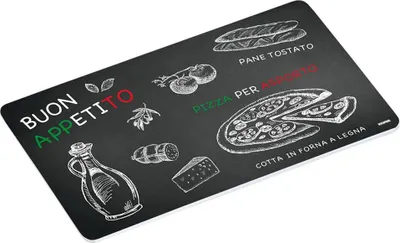 Produktbild von 6 Stück Kesper Frühstücksbrettchen aus Melamin, mit Ristorante Motiv, 23,5 x 14 x 0,4 cm, mit rutschfesten Füßchen, in weiß