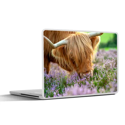 Produktbild von MuchoWow® Laptop Aufkleber Sticker Cover Schottische Highlander - Gras - Heidekraut - Tiere 25x18 cm - Laptop-Deko