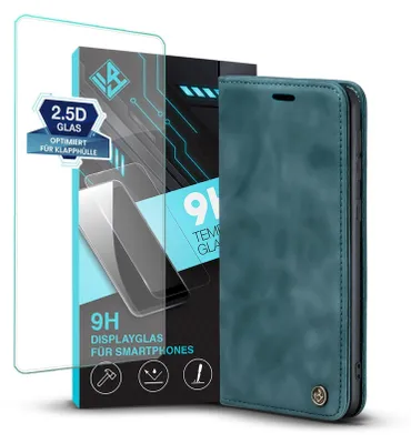 Produktbild von Handy Hülle für Samsung Galaxy A35 5G mit 9H Displayglas Klapphülle Bookcase Flip Cover Handy Tasche Etui Farbe: Petrol