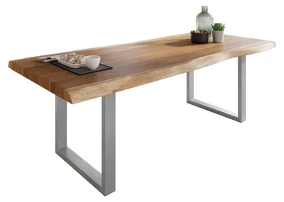 Produktbild von Esstisch Baumkante massiv Akazie Natur 220 x 110 U-Gestell silber ATLAS