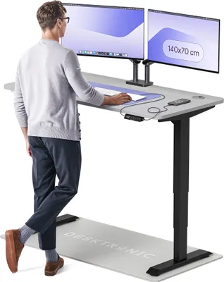 Zdjęcie produktu dla Desktronic HomePro Elektryczne biurko z regulacją wysokości 140x70 cm czarno-szare z funkcją pamięci, technologią antykolizyjną, portami ładowania USB-A i USB-C
