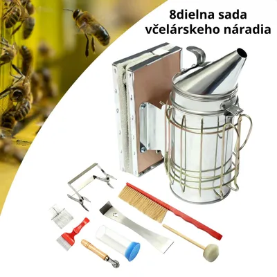 Obrázok produktu pre 8-dielna sada včelárskeho náradia z nehrdzavejúcej ocele – vrátane dymáka, kefy, lapača matiek a odviečkovača