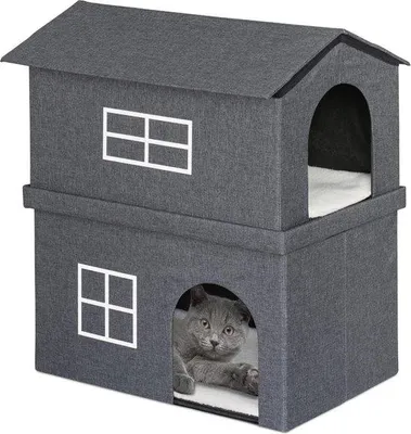Produktbild von Famanu Katzenhaus Stoff mit 2 Eingängen - Dunkelgrau