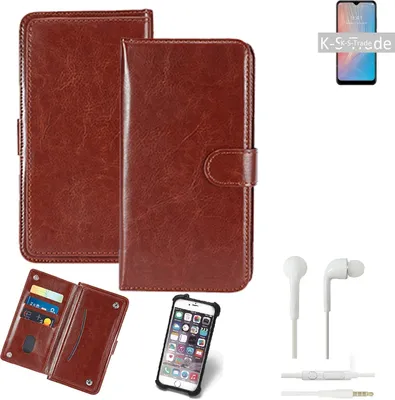 Produktbild von K-S-Trade 360° Hülle kompatibel mit ZTE Axon 10 Pro 5G inkl. Headphones braun Kunstleder Case BookCase WalletCase Kunstlederederhülle Handyhülle,