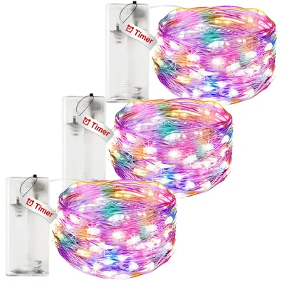 LED-Lichtschnur, 3 Stück, 5 m, batteriebetrieben, bunt, für Dekoration