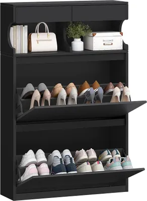Imagen del producto de Armario para zapatos, zapatero estrecho, capacidad para 16 pares, con 2 puertas (80 cm de ancho)