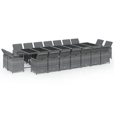 Produktbild von 19-tlg. Garten-Essgruppe mit Kissen Poly Rattan Grau