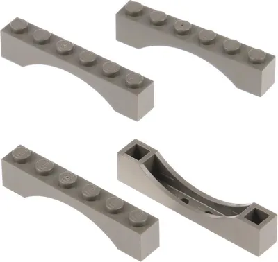 Produktbild von 4x Lego Bogenstein 1x6x1 alt-dunkel grau rund Bogen Brücke Burg Tor 3455