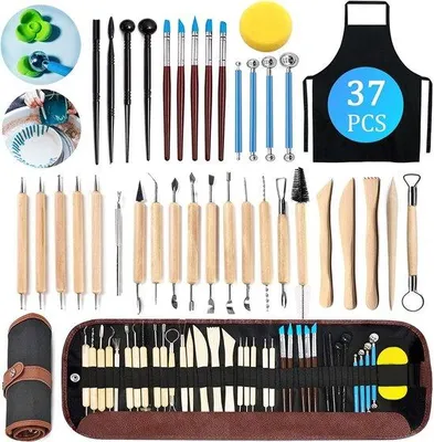 Produktbild von Kunststoff-Modellier-Set für Keramik und Polymer - 37-teiliges Set mit Spateln, Messern und Miretten für Bildhauerarbeiten