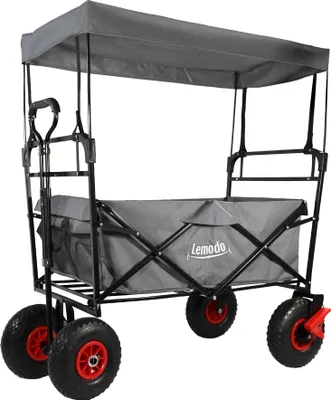 Produktbild von Bollerwagen faltbar mit Dach, grau, Handwagen mit 120 kg Zuladung, Leiterwagen mit Luftreifen
