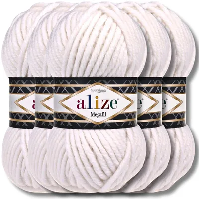 Produktbild von Alize 5x 100g Superlana Megafil dicke Wolle, Uni, Häkeln, Stricken (White - 55)