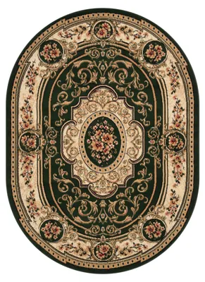 Image de Tapis Tapiso modèle ATLAS, forme ovale, motif floral classique, couleur verte, idéal pour le salon, dimensions 80 x 150 cm