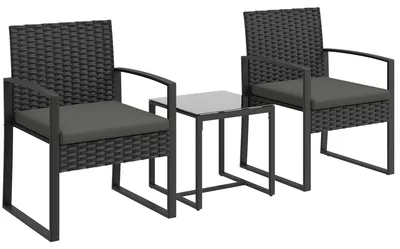 Produktbild von RattanBistroset,3teiligesGartenmöbel-Setmit2Gartenstühlen,Couchtisch,abnehmbarKissenDunkelgrau