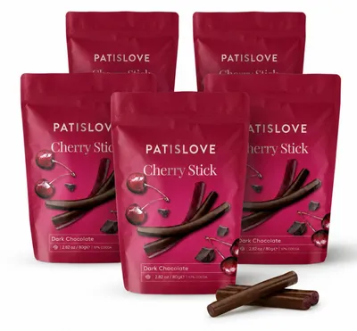 Immagine prodotto di Patislove, cioccolato fondente con ciliegie, bastoncini di cioccolato, 80g – confezione da 5 (5 × 80 g)