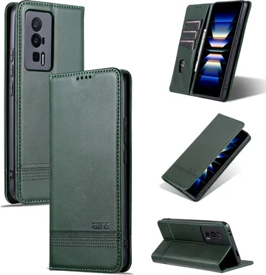 Obrázek produktu pro Kožené pouzdro pro Xiaomi Redmi K60 / 60 Pro, skládací peněženkové pouzdro s magnetickým uzávěrem a stojánkem zelené