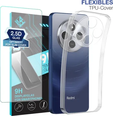 Produktbild von Handyhülle für Xiaomi Redmi 14C mit 9H Displayglas Displayschutz Hülle Transparent Flexibel Elastisch Case Cover Backcover Schutzhülle