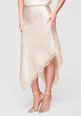 Produktbild von LARICA Midi Rock Asymmetrisch Satin Elegant OW-GL-E0003 beige L