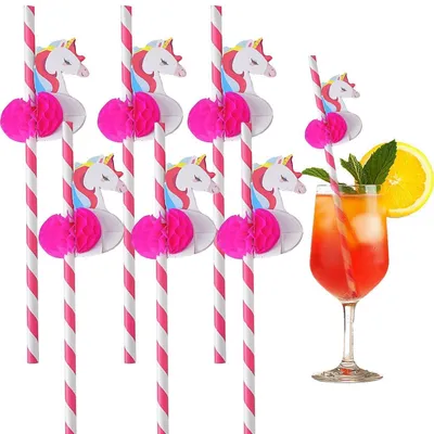 Immagine prodotto di Cannucce a forma di unicorno 3D, confezione da 50 pezzi, biodegradabili, ideali per feste di bambini