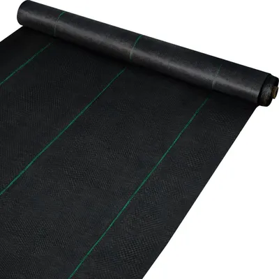 Image de Tissu anti-mauvaises herbes haut de gamme 6,5 pi x 300 pi, très résistant, 3,2 oz, tissu tissé anti-mauvaises herbes, haute perméabilité, idéal pour les parterres de fleurs, tissu géotextile pour sous-couche, couverture de sol en polyéthylène