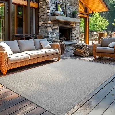 Obrázek produktu pro Koberceprodej24 V a venkovní koberec Terasa Balkon Kuchyňský koberec odolný proti povětrnostním vlivům Sisal Optika Plochá tkanina odolná proti povětrnostním vlivům Jednobarevná se strukturou Velikost 280x370 cm