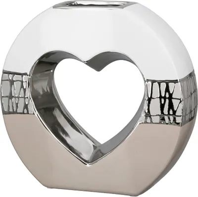 Produktbild von GILDE Vase, rund, "Pico", Herzmotiv, Keramik, beige, weiß, , L. 7 cm, B. 22 cm, H. 21 cm 32403