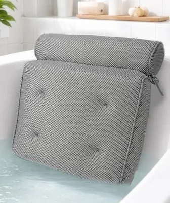 Produktbild von Badekissen für die Badewanne mit Kopf- und Nackenstütze - Rutschfestes Kissen mit Saugnäpfen, schnelltrocknendem Mesh, Aufhängehaken, Zubehör für Jacuzzi und Spa, Weiß