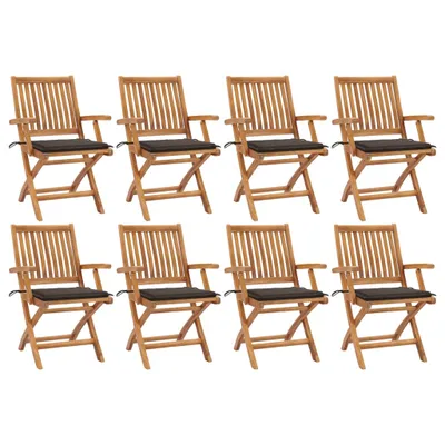Produktbild von Cloris Designermöbel Klappbare Gartenstühle mit Kissen 8er Set Massivholz Teak 2024 Neu