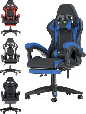 Produktbild von Bigzzia Gaming Stuhl mit Fußstütze - Gamer Stühle Ergonomisch mit Lendenkissen + Kopfstütze Gaming Chair Höhenverstellbar Computerstuhl für Erwachsene Mädchen Junge, Blau